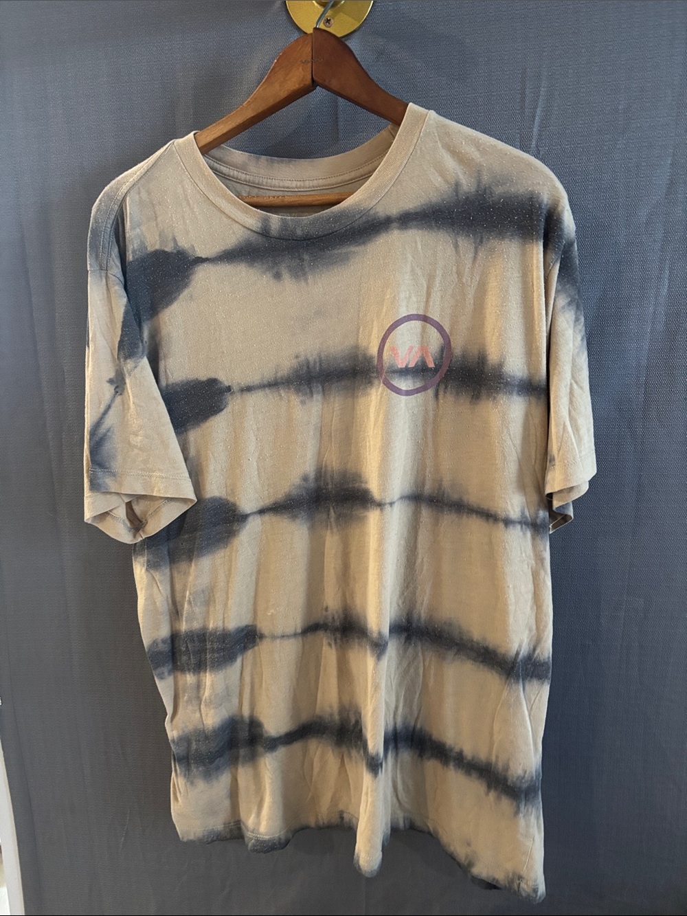 RVCA Beige & Black Tie-Dye Short Sleeve Crew